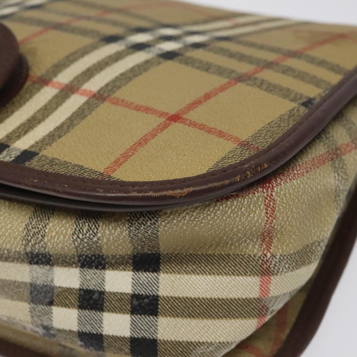 Burberrys Shoulder Bag PVC Beige Brown gold Auth BD212