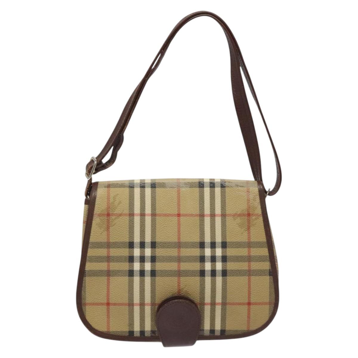 Burberrys Shoulder Bag PVC Beige Brown gold Auth BD212