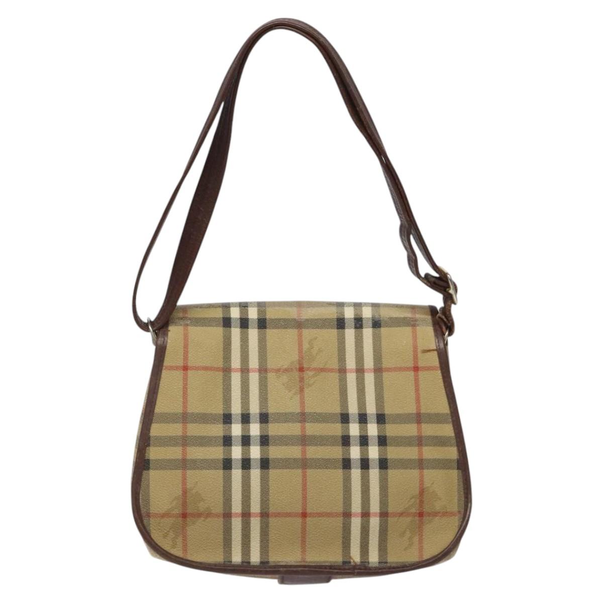 Burberrys Shoulder Bag PVC Beige Brown gold Auth BD212