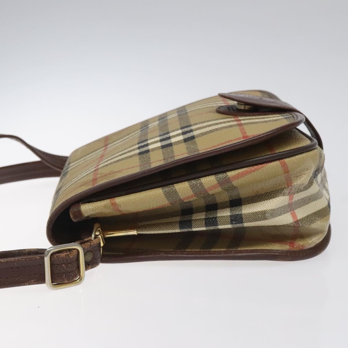Burberrys Shoulder Bag PVC Beige Brown gold Auth BD212
