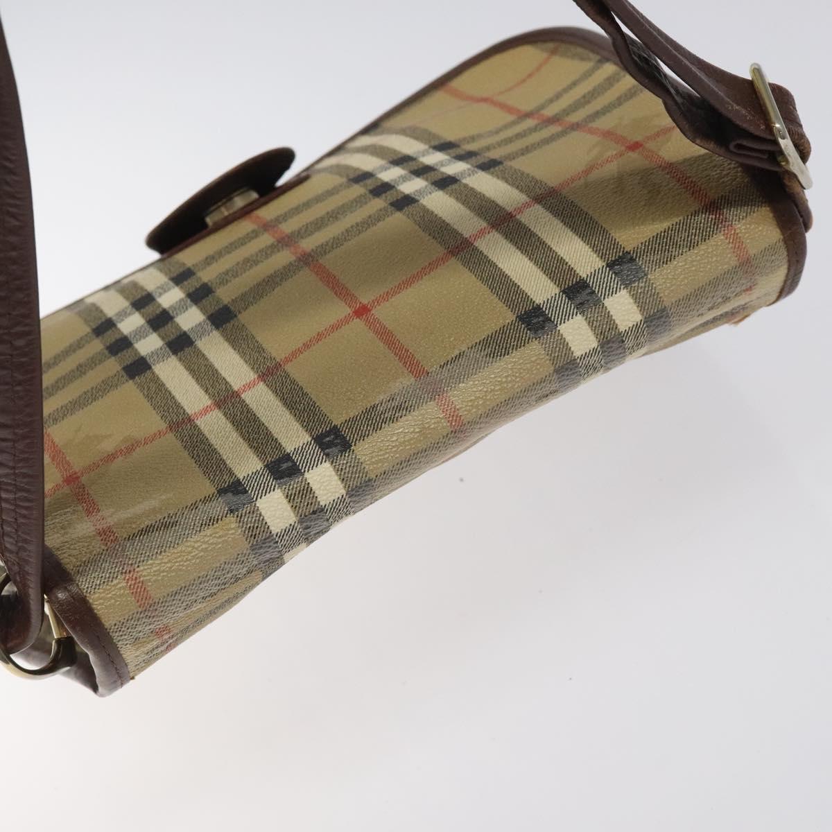 Burberrys Shoulder Bag PVC Beige Brown gold Auth BD212