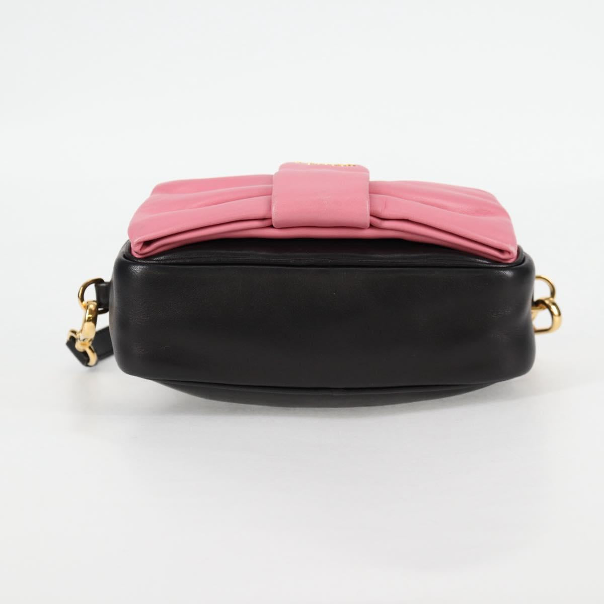 PRADA Ribbon Shoulder Bag Leather Black Gold Auth BD2127V