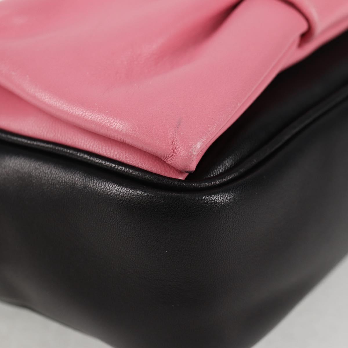 PRADA Ribbon Shoulder Bag Leather Black Gold Auth BD2127V