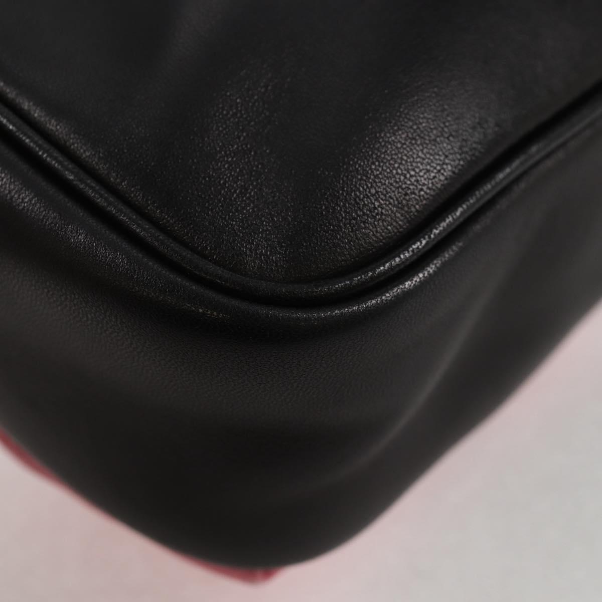 PRADA Ribbon Shoulder Bag Leather Black Gold Auth BD2127V