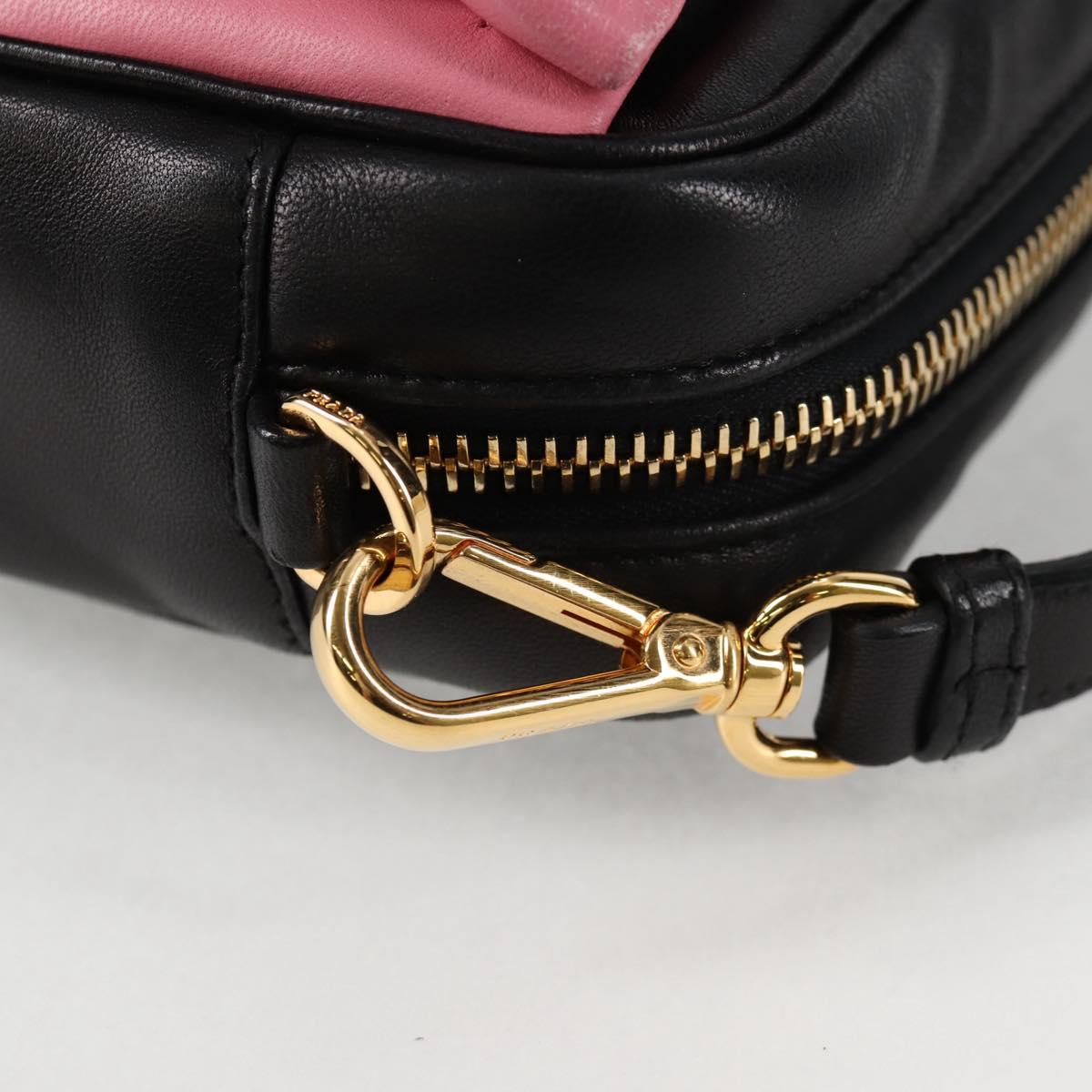 PRADA Ribbon Shoulder Bag Leather Black Gold Auth BD2127V