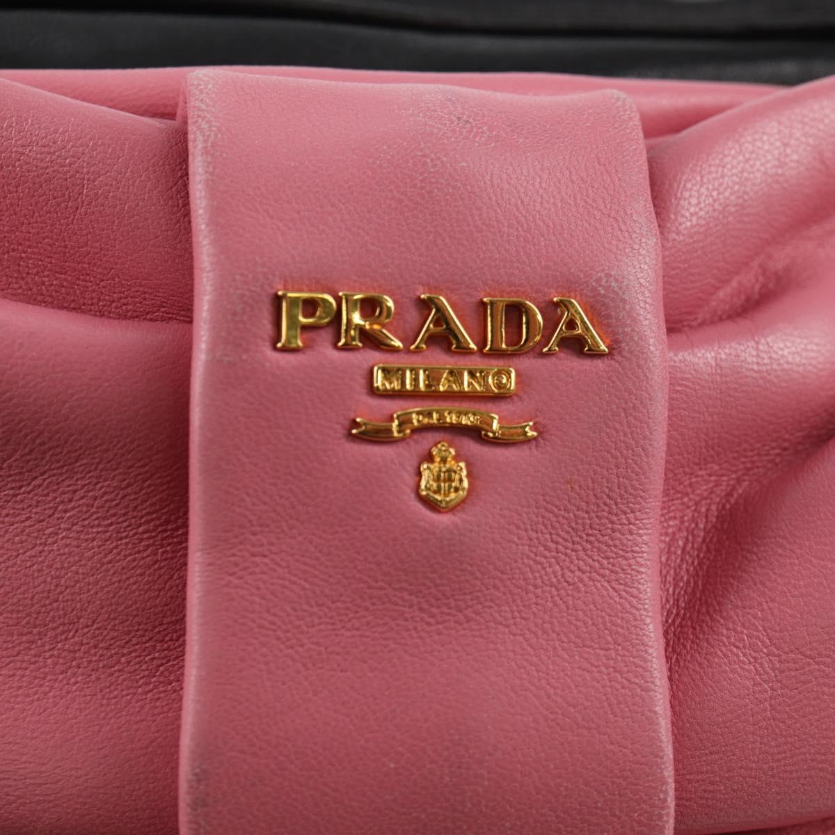PRADA Ribbon Shoulder Bag Leather Black Gold Auth BD2127V
