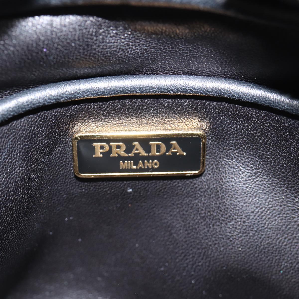 PRADA Ribbon Shoulder Bag Leather Black Gold Auth BD2127V