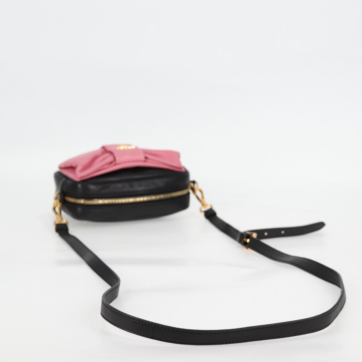 PRADA Ribbon Shoulder Bag Leather Black Gold Auth BD2127V