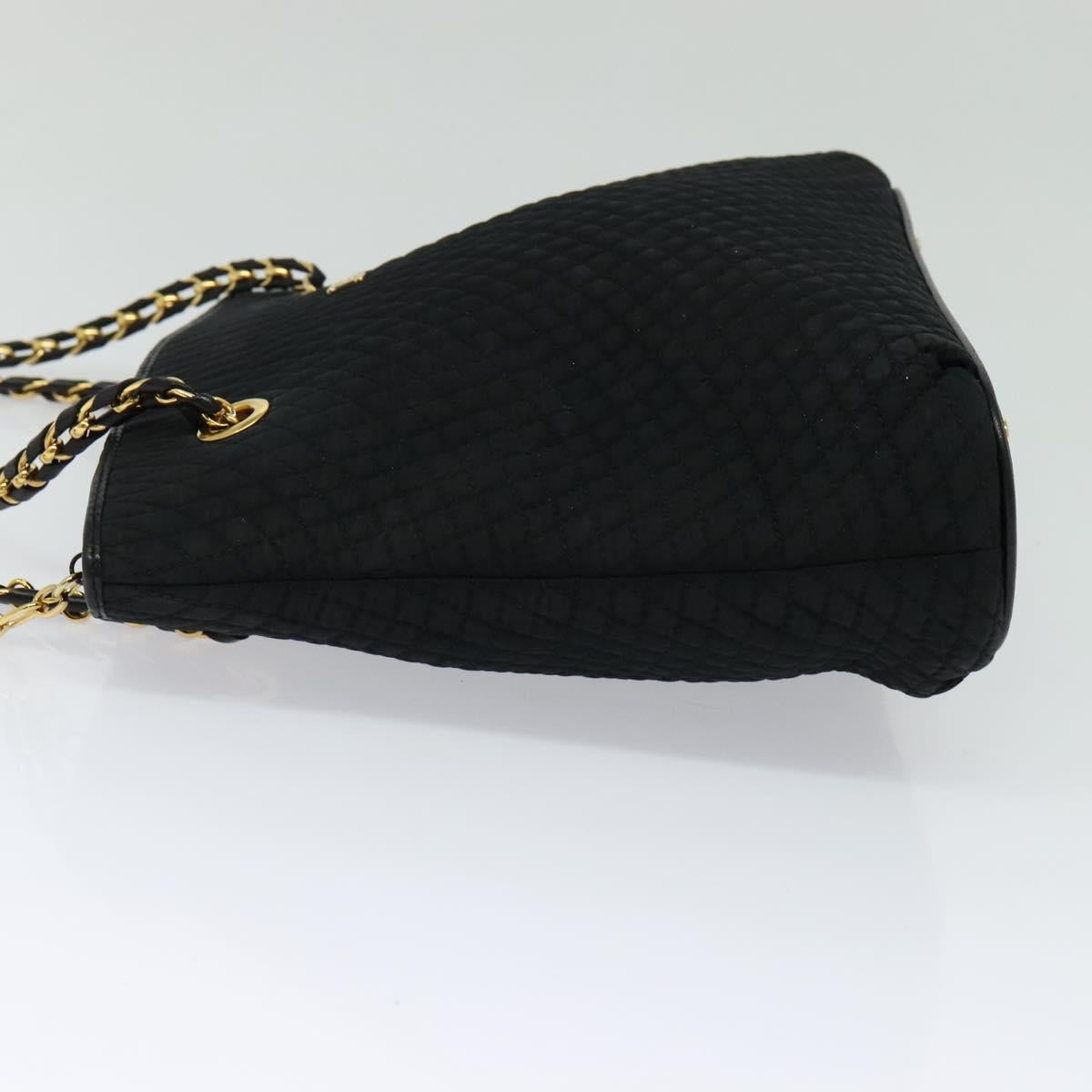 BALLY Chain Shoulder Bag Nylon Black Gold Auth BD2129