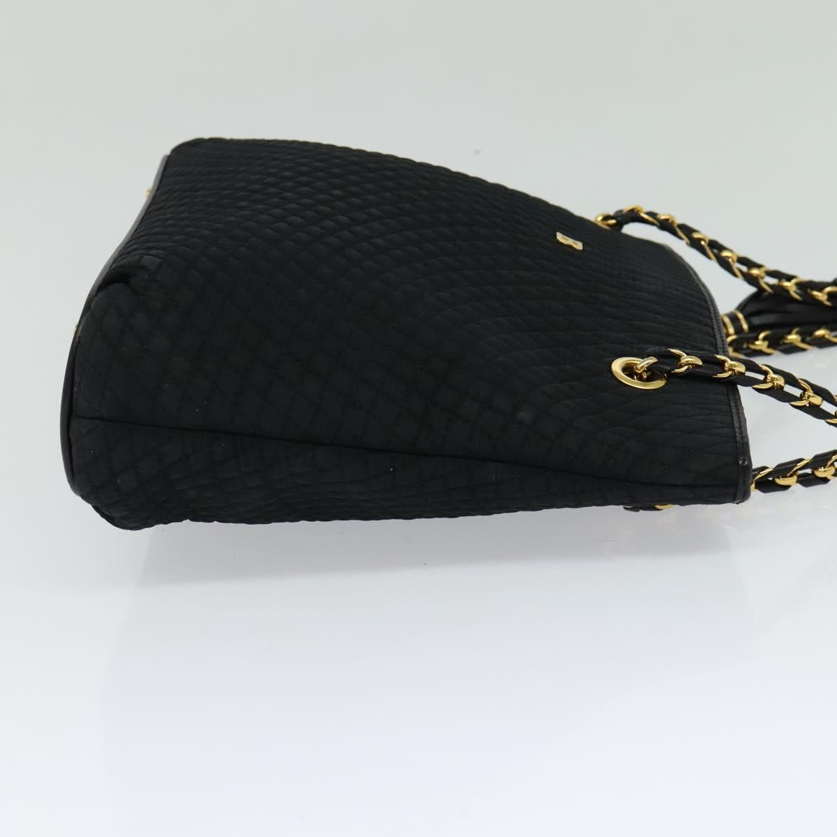 BALLY Chain Shoulder Bag Nylon Black Gold Auth BD2129