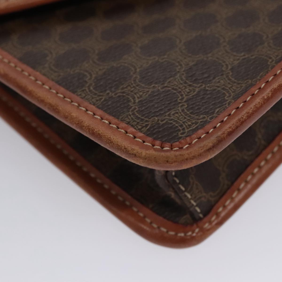 CELINE Macadam Canvas Shoulder Bag PVC Leather Brown Gold Auth BD213