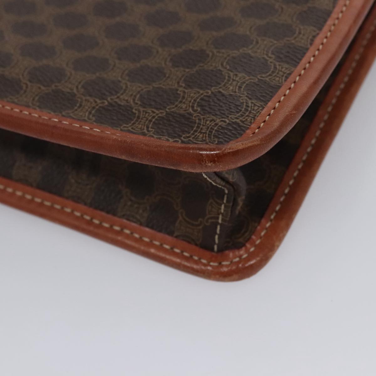 CELINE Macadam Canvas Shoulder Bag PVC Leather Brown Gold Auth BD213