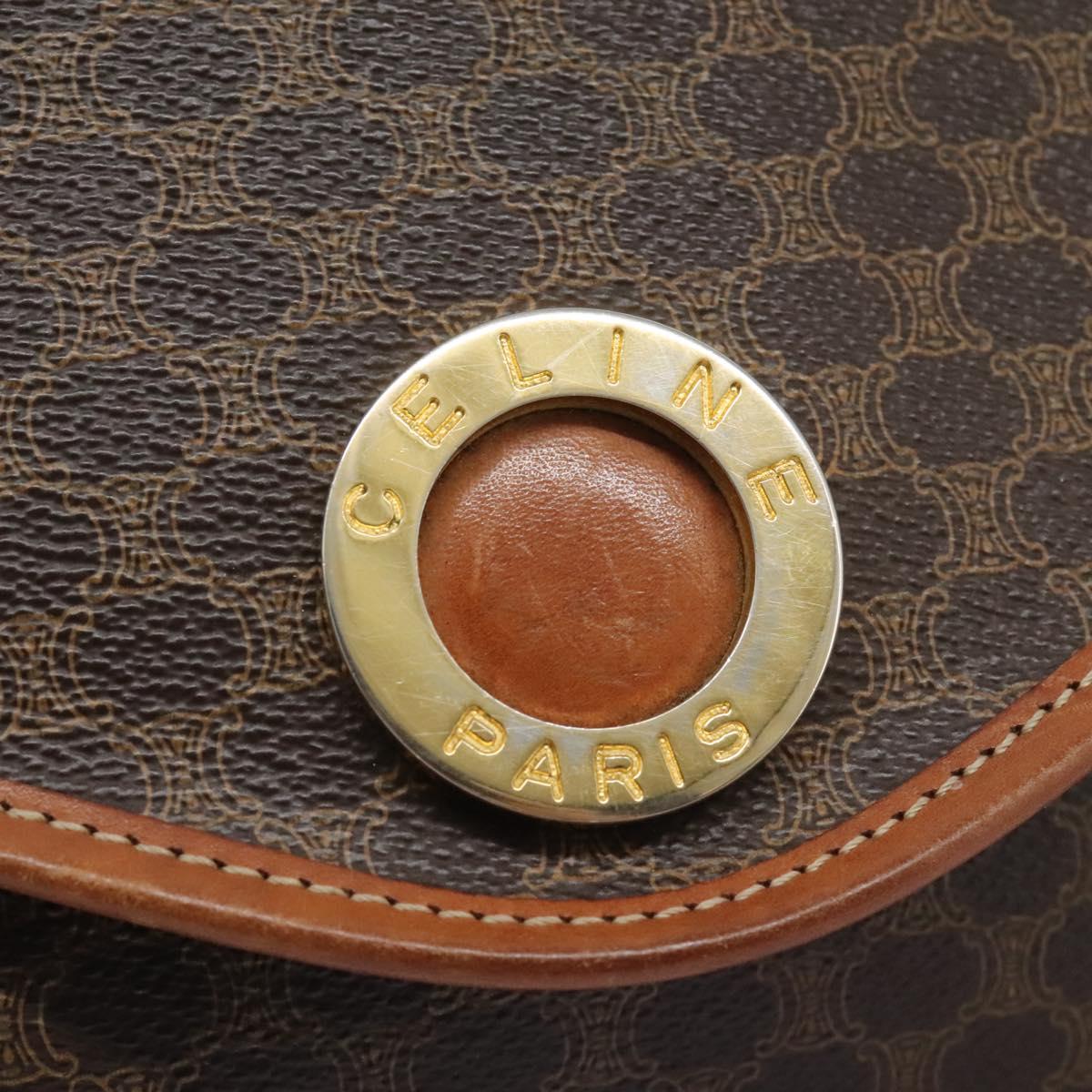 CELINE Macadam Canvas Shoulder Bag PVC Leather Brown Gold Auth BD213