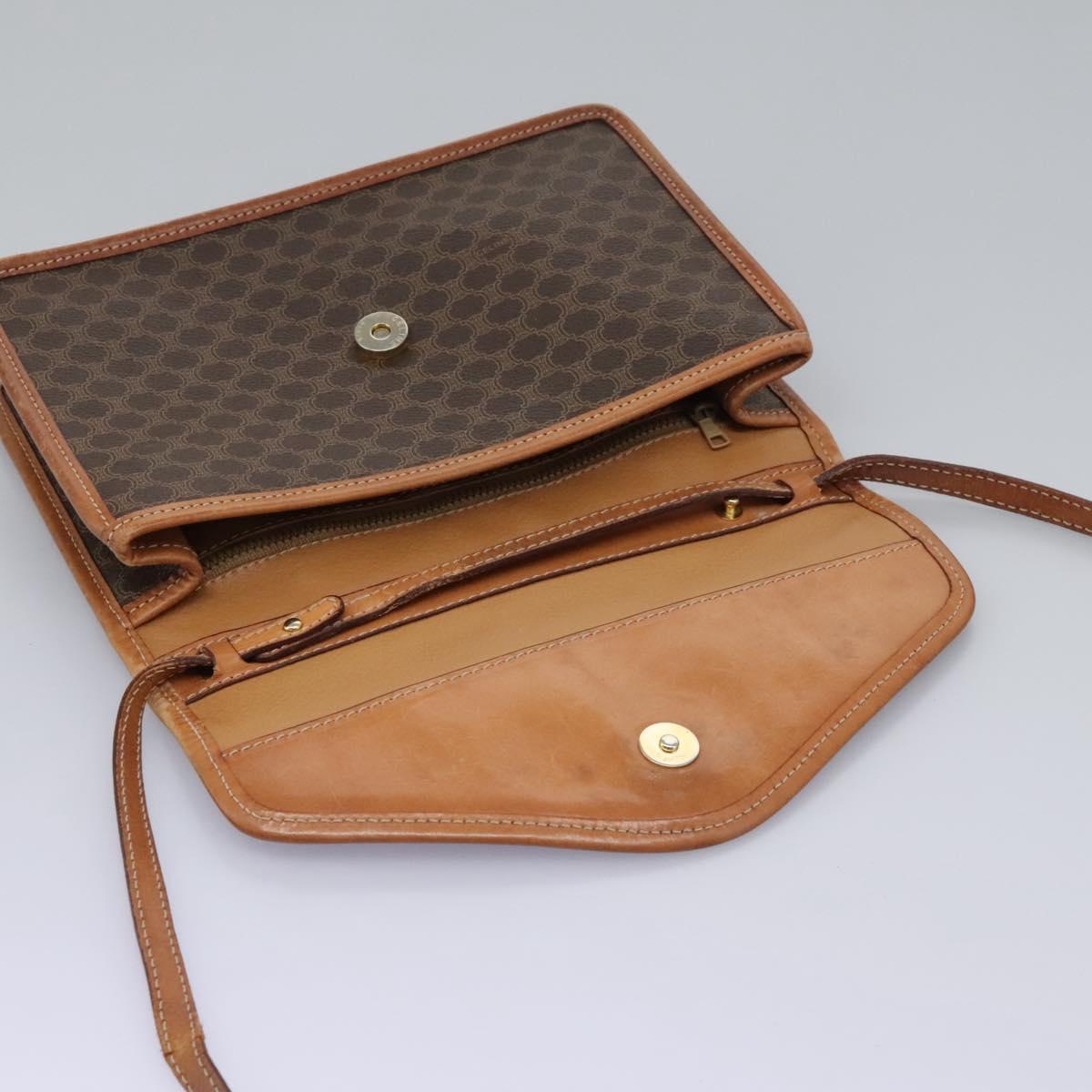 CELINE Macadam Canvas Shoulder Bag PVC Leather Brown Gold Auth BD213