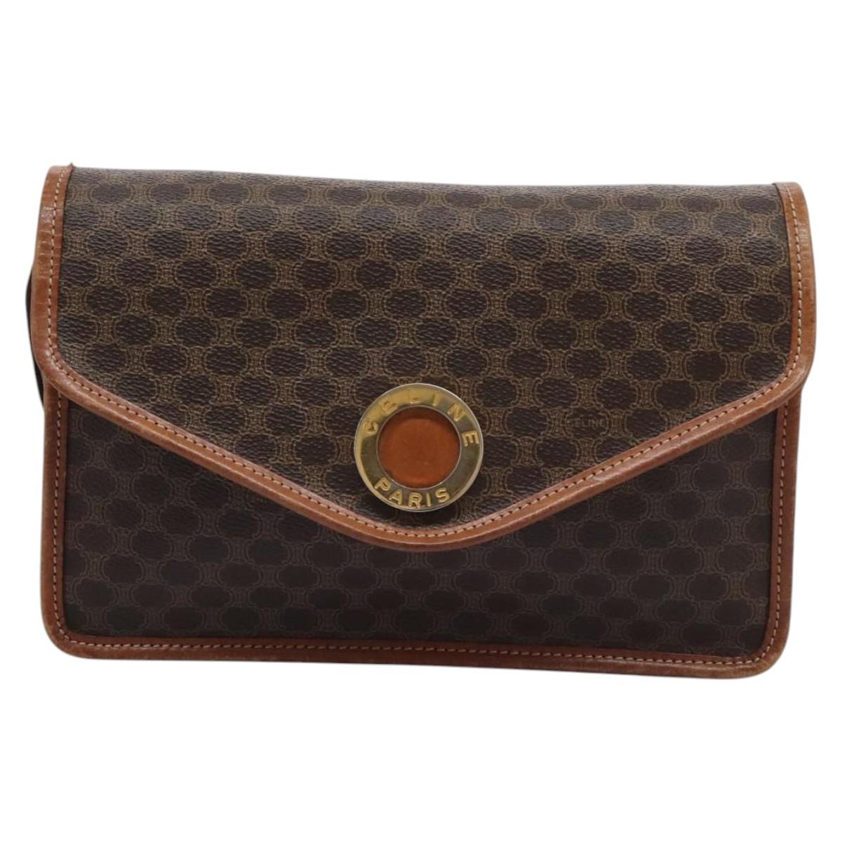 CELINE Macadam Canvas Shoulder Bag PVC Leather Brown Gold Auth BD213