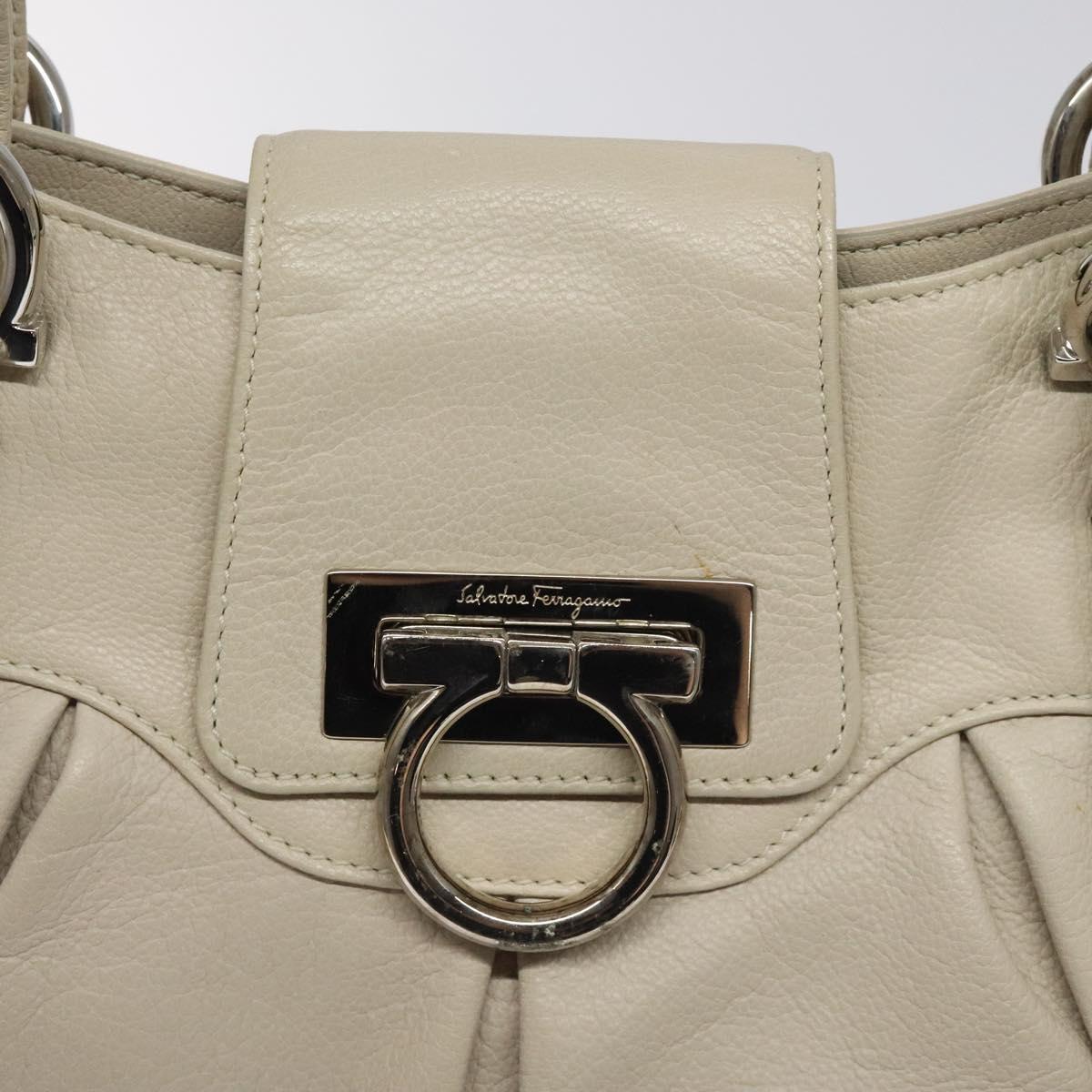 Salvatore Ferragamo Gancini Shoulder Bag Leather White Silver Auth BD2130