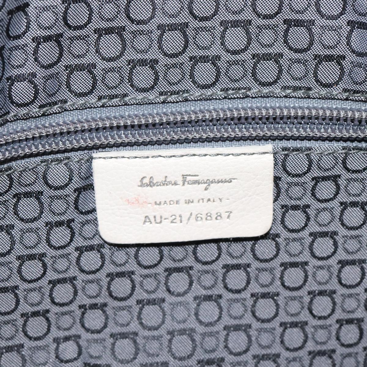 Salvatore Ferragamo Gancini Shoulder Bag Leather White Silver Auth BD2130