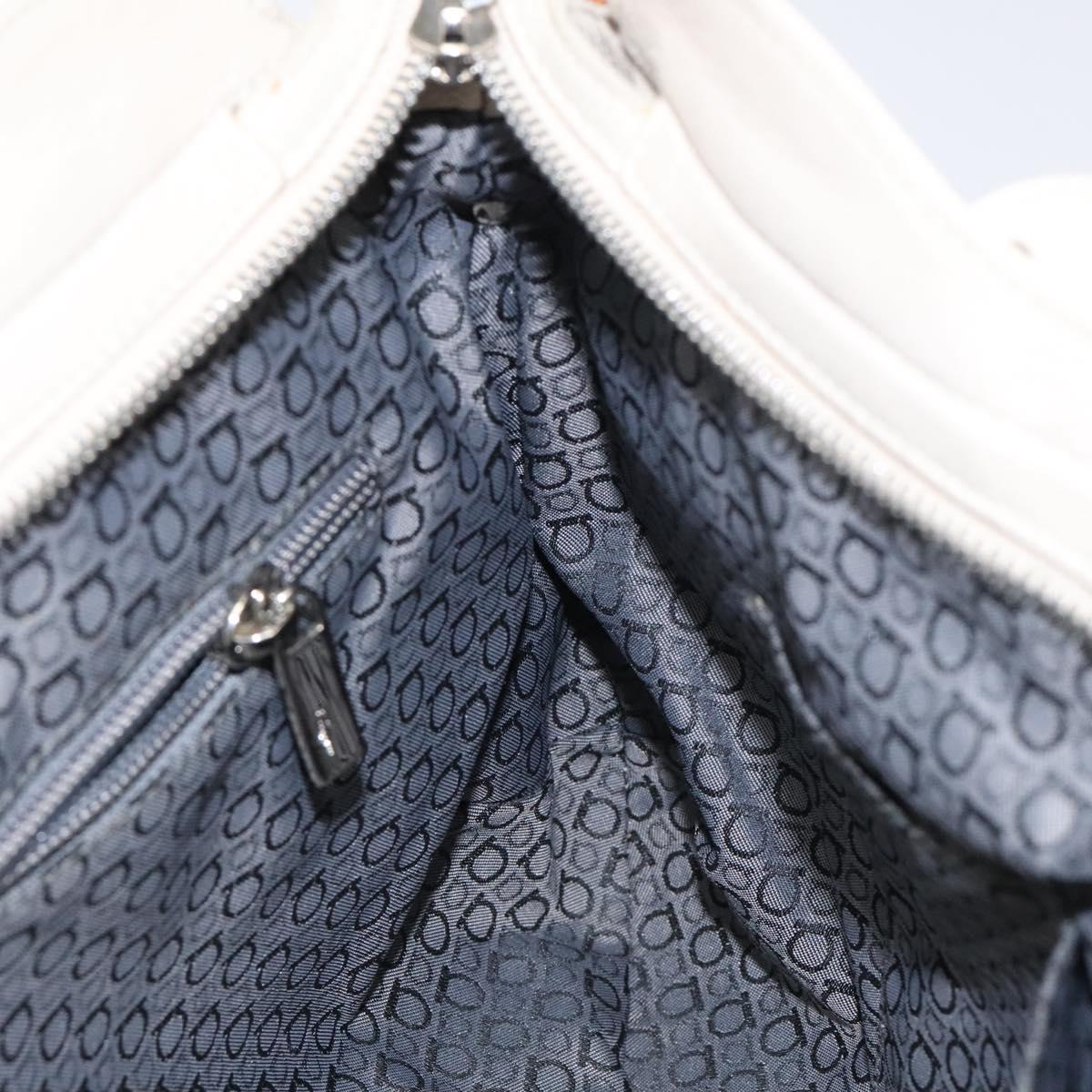 Salvatore Ferragamo Gancini Shoulder Bag Leather White Silver Auth BD2130