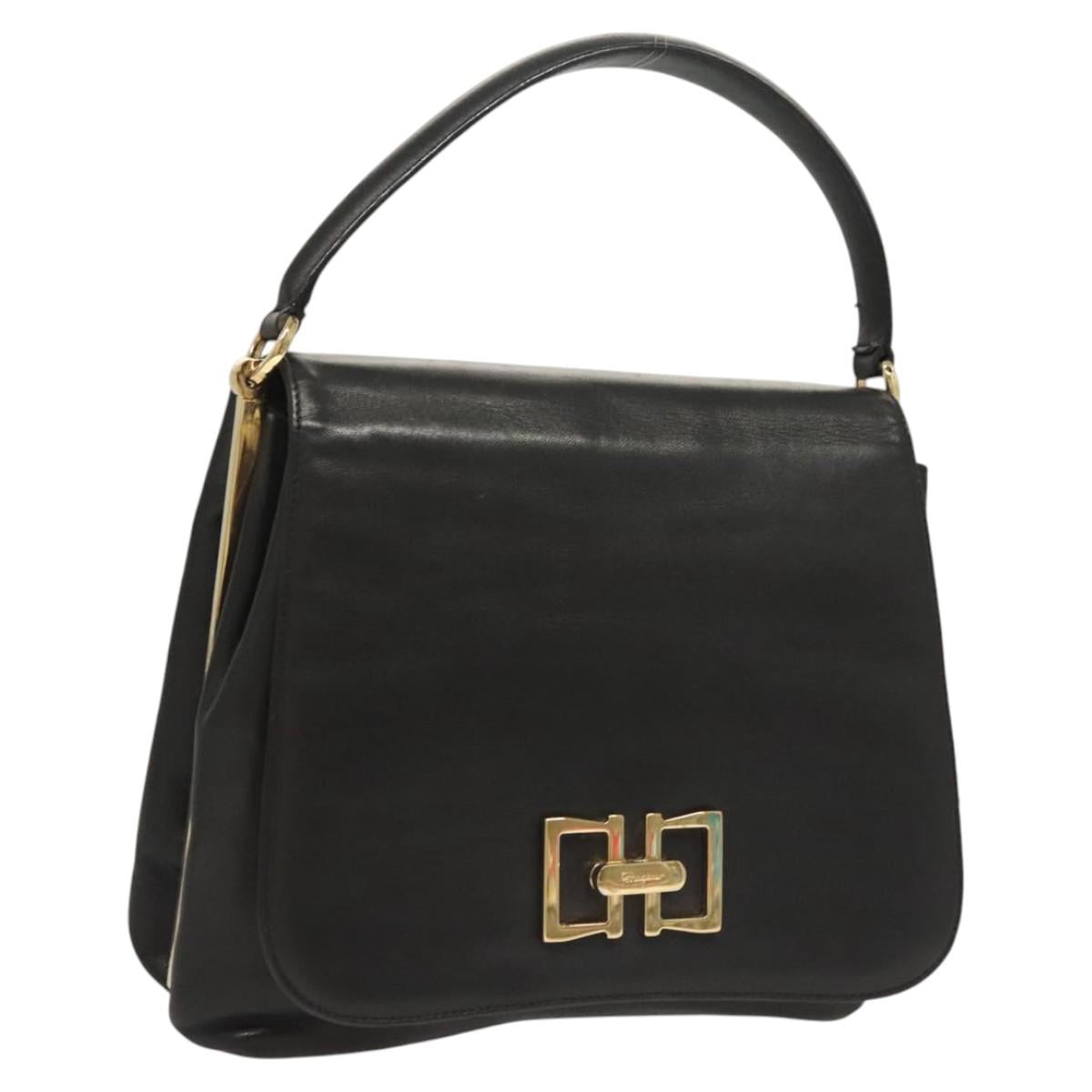 Salvatore Ferragamo Hand Bag Leather Black Gold Auth BD2131