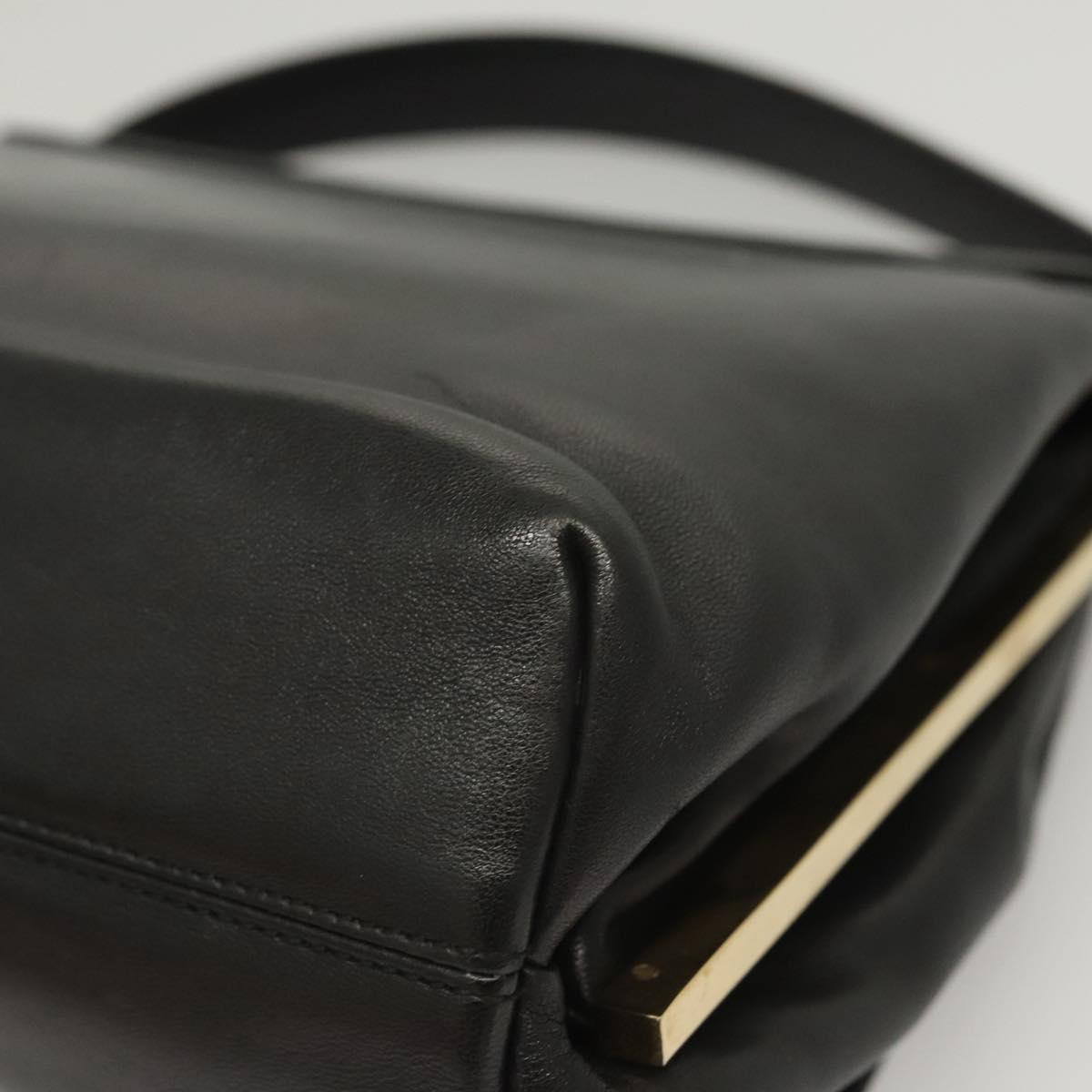 Salvatore Ferragamo Hand Bag Leather Black Gold Auth BD2131