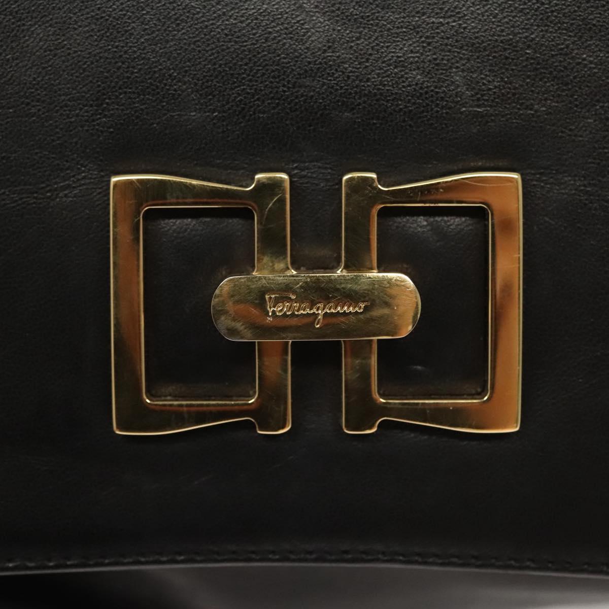 Salvatore Ferragamo Hand Bag Leather Black Gold Auth BD2131