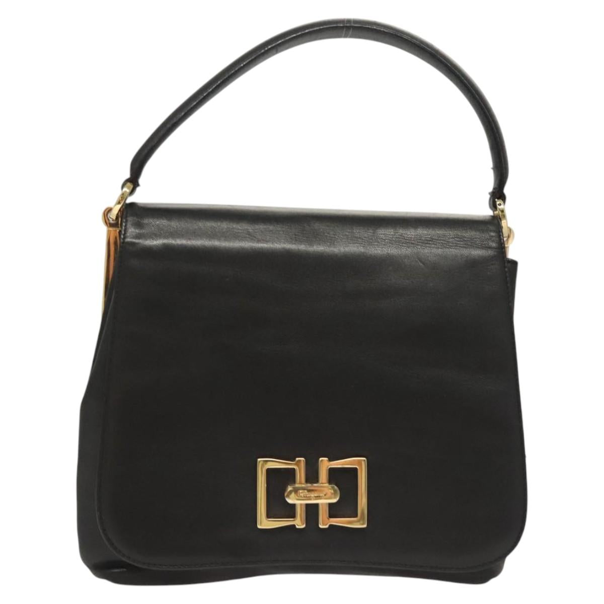 Salvatore Ferragamo Hand Bag Leather Black Gold Auth BD2131