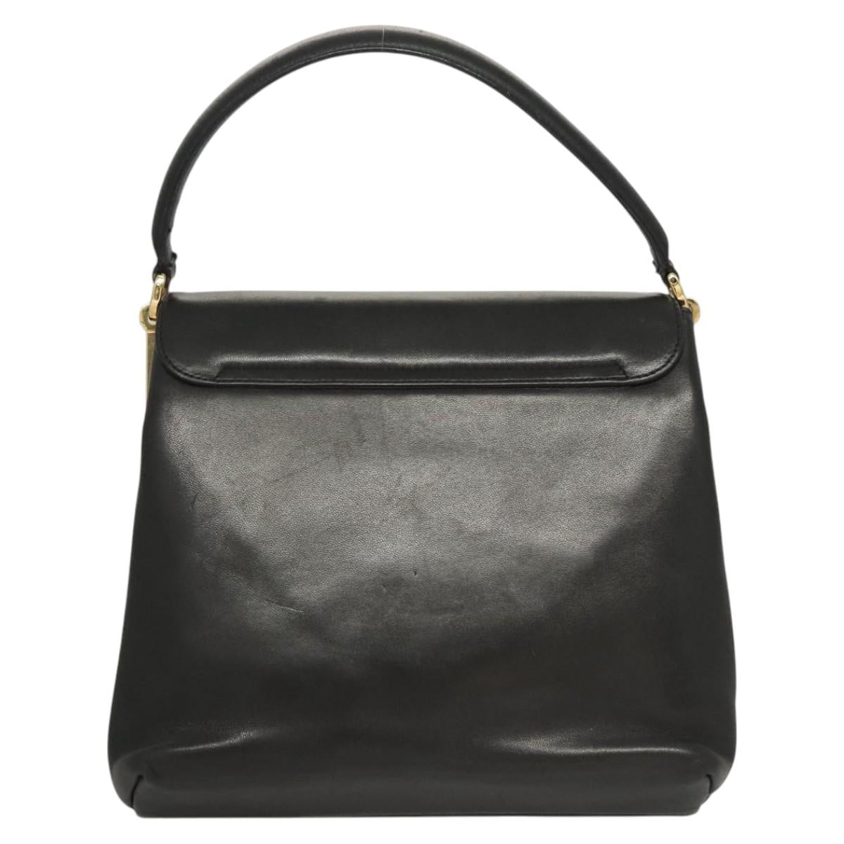 Salvatore Ferragamo Hand Bag Leather Black Gold Auth BD2131
