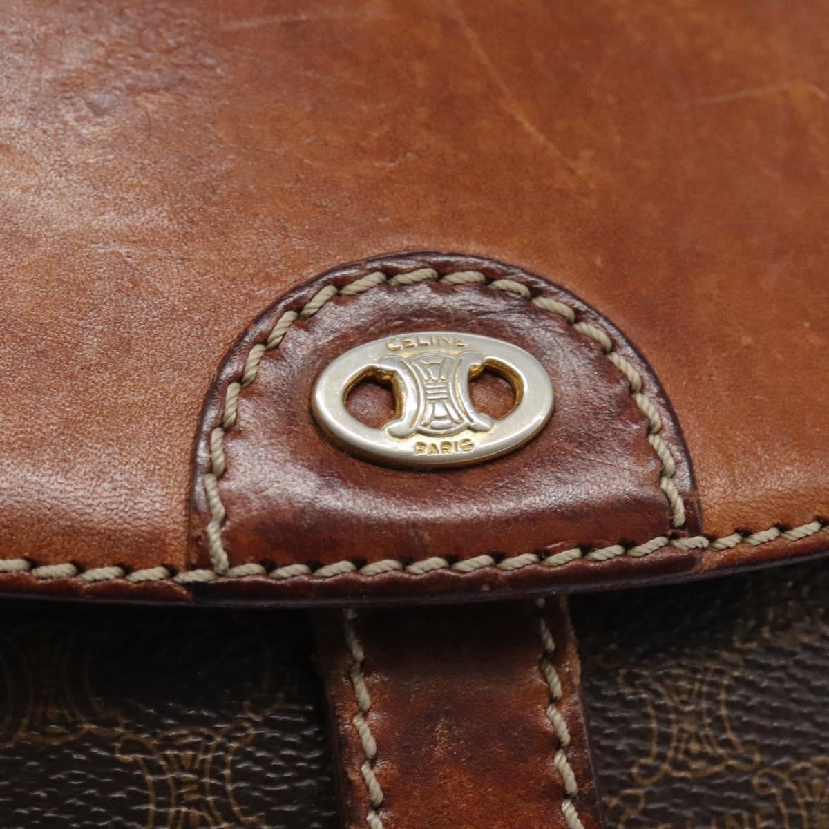 CELINE Macadam Canvas Shoulder Bag PVC Leather Brown Auth BD216