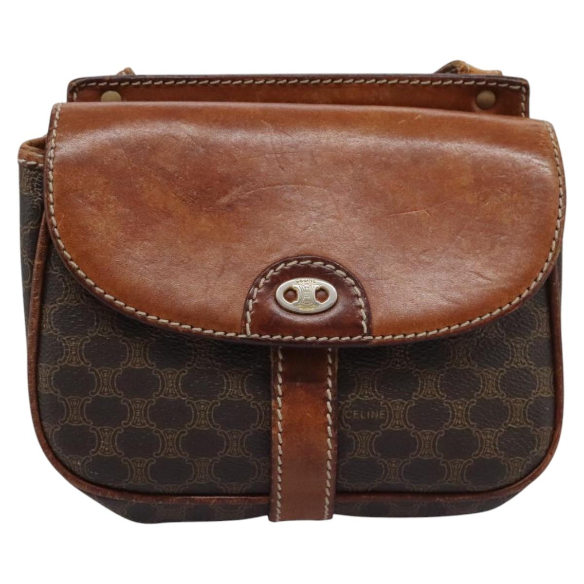 CELINE Macadam Canvas Shoulder Bag PVC Leather Brown Auth BD216