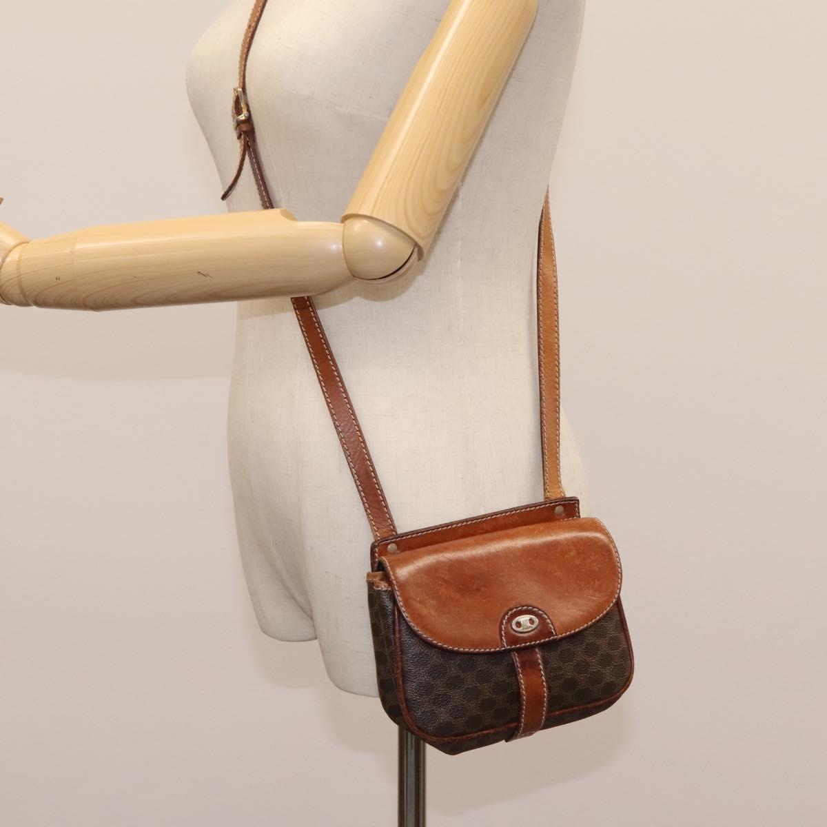 CELINE Macadam Canvas Shoulder Bag PVC Leather Brown Auth BD216