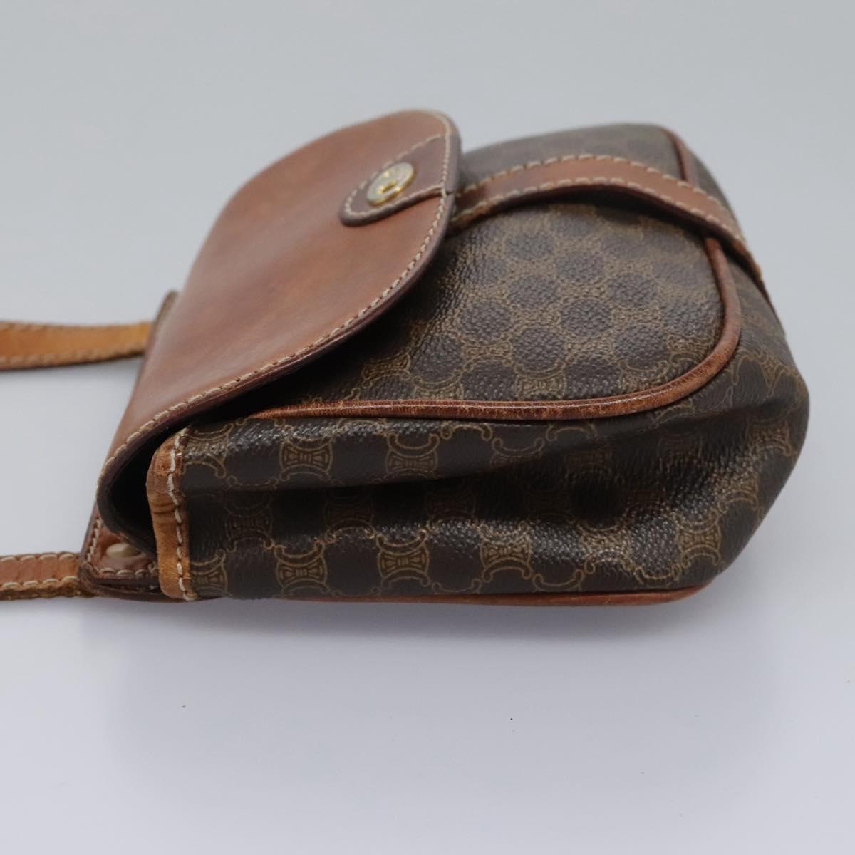 CELINE Macadam Canvas Shoulder Bag PVC Leather Brown Auth BD216