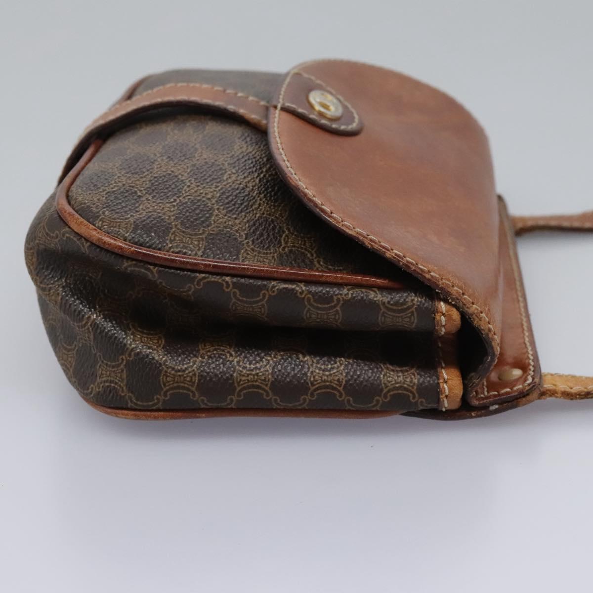 CELINE Macadam Canvas Shoulder Bag PVC Leather Brown Auth BD216