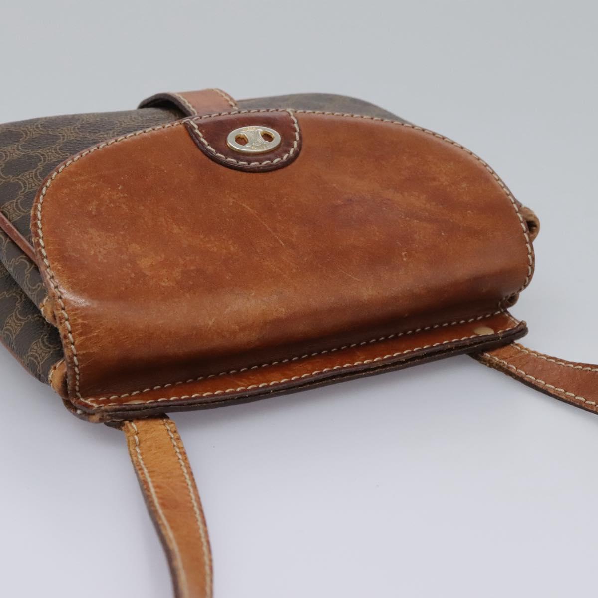 CELINE Macadam Canvas Shoulder Bag PVC Leather Brown Auth BD216