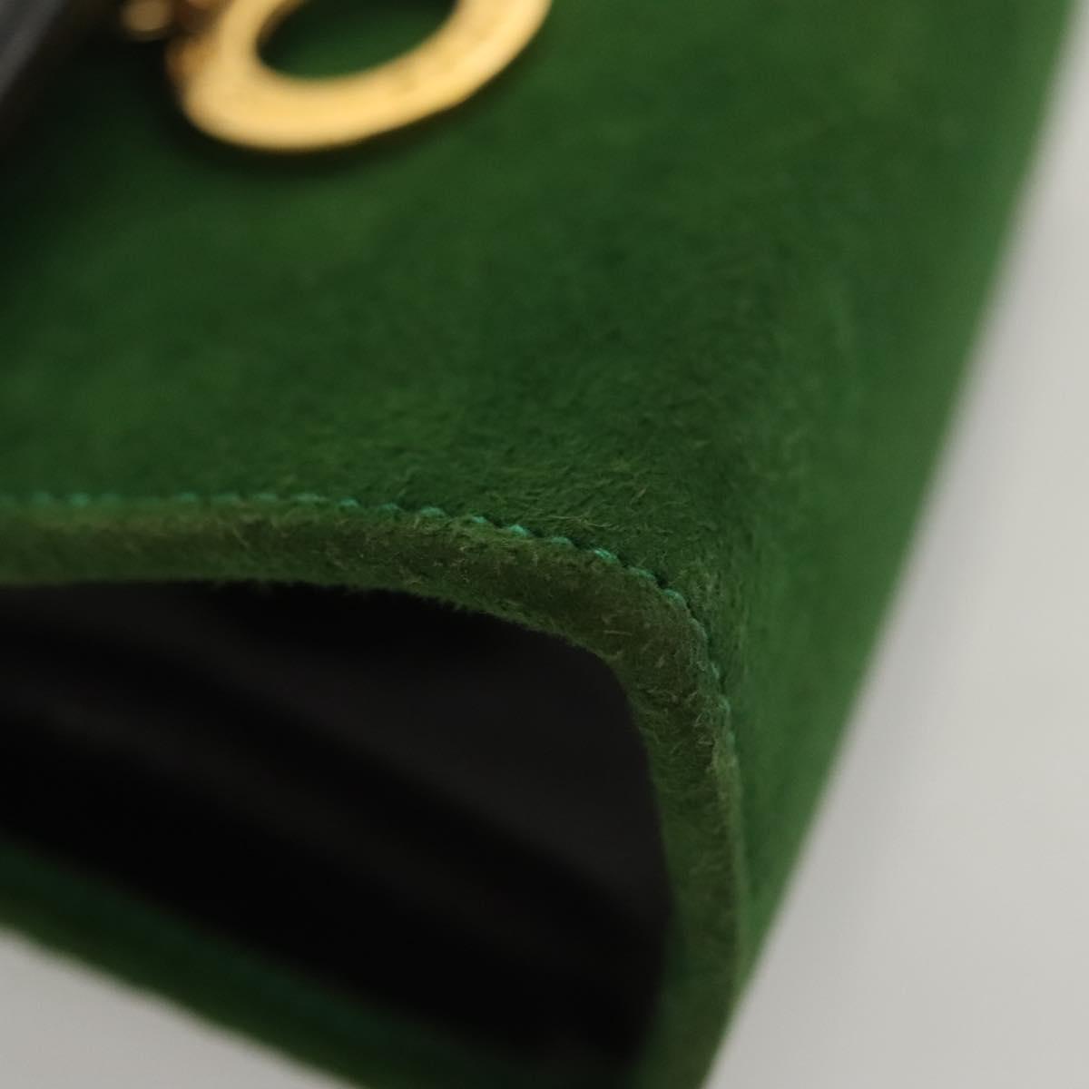 CELINE Chain Hand Pouch Suede Leather Green Gold Auth BD2160
