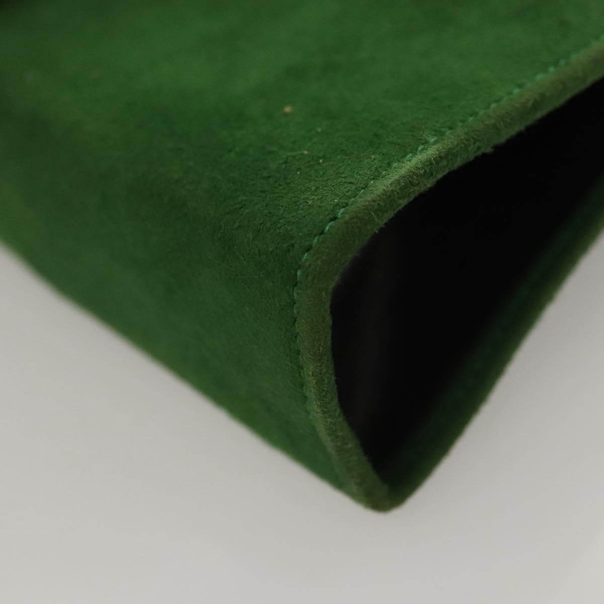 CELINE Chain Hand Pouch Suede Leather Green Gold Auth BD2160