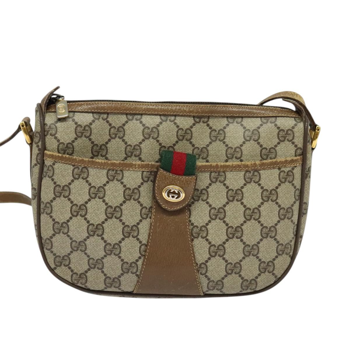 GUCCI GG Supreme Web Sherry Line Shoulder Bag PVC Beige 56 02 032 Auth BD2176
