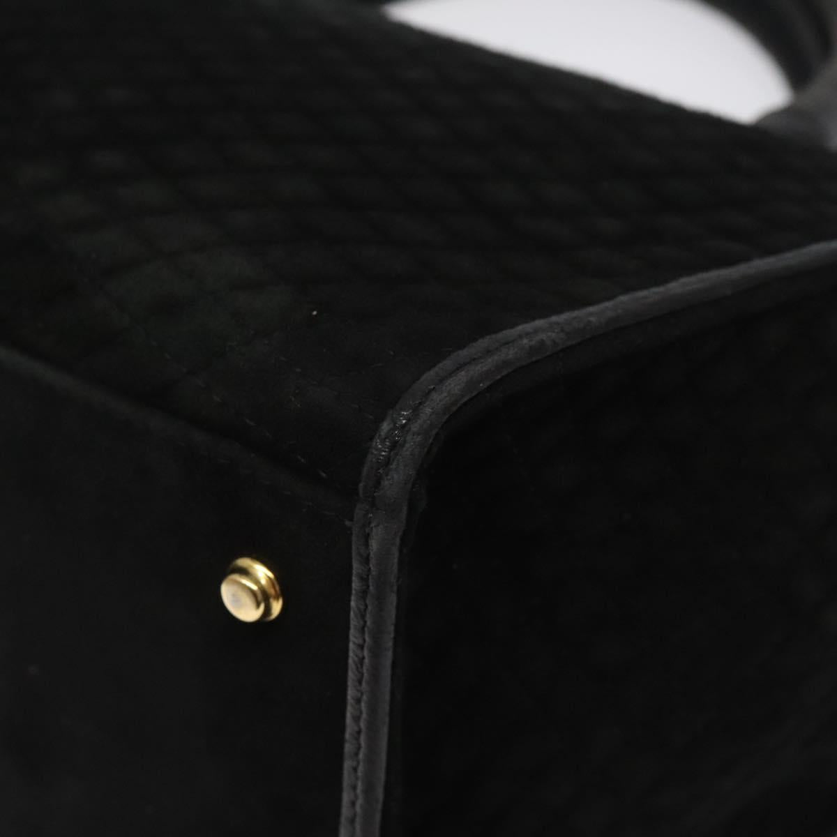 BALLY Quilted Hand Bag Leather Black Gold Auth BD2177