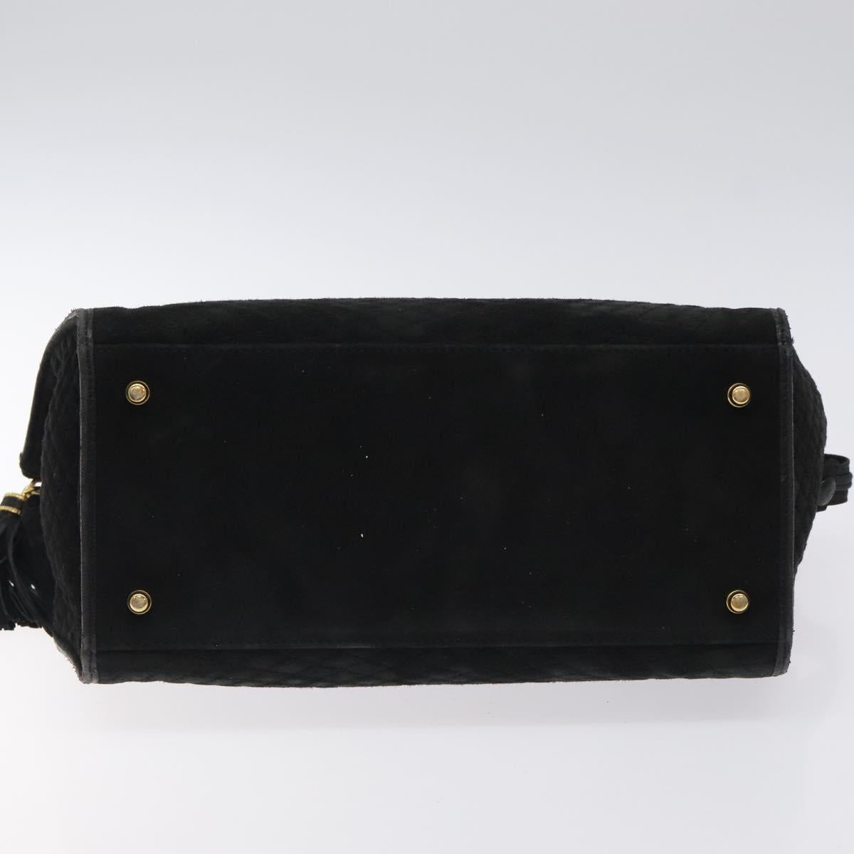 BALLY Quilted Hand Bag Leather Black Gold Auth BD2177