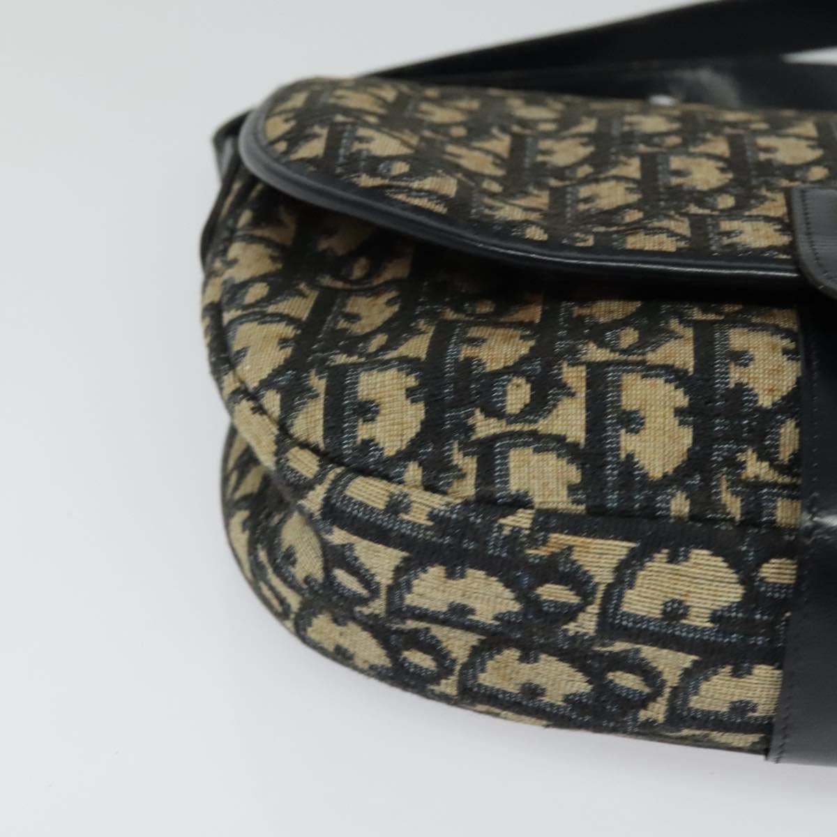 Christian Dior Trotter Canvas Shoulder Bag Navy Gold Auth BD2178