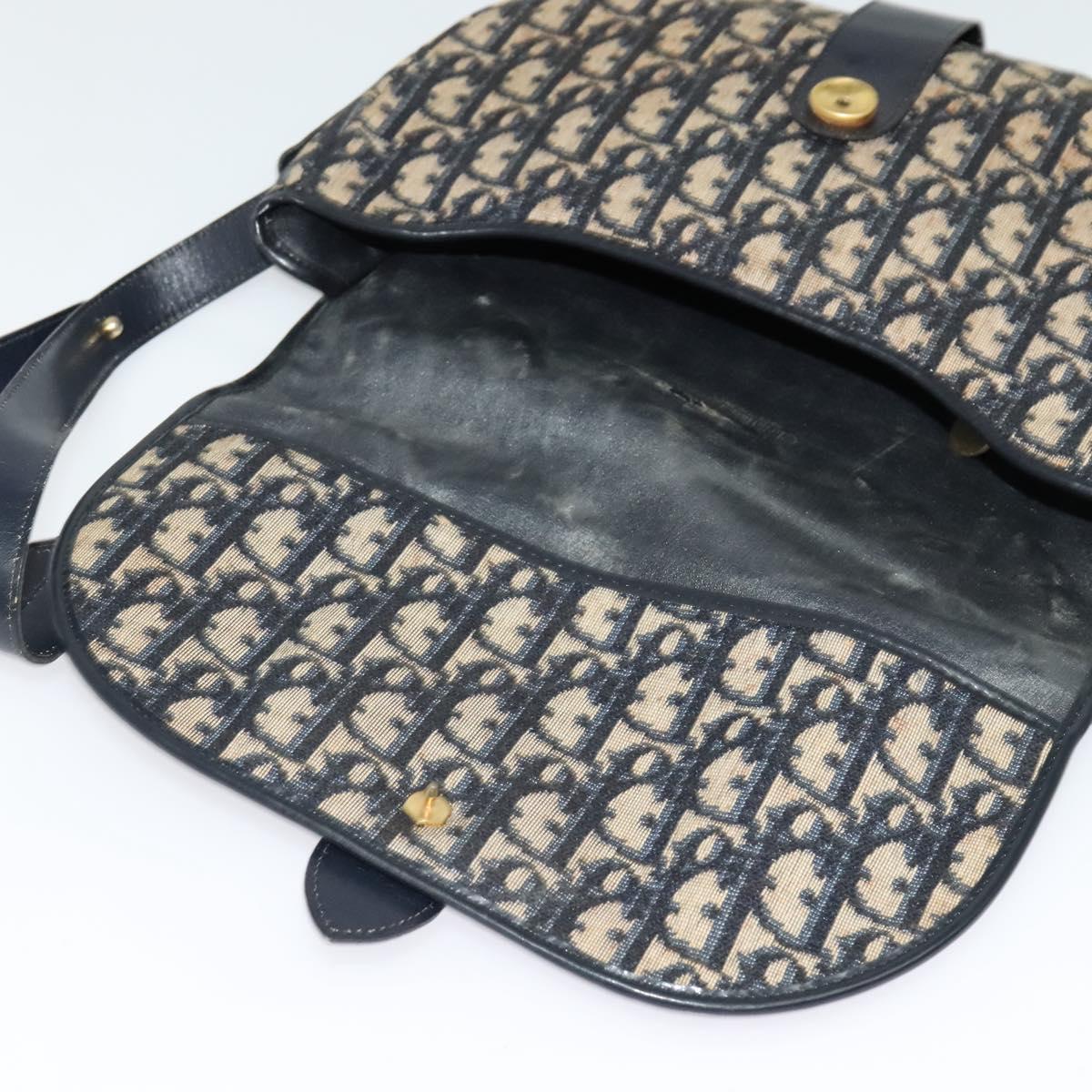Christian Dior Trotter Canvas Shoulder Bag Navy Gold Auth BD2178