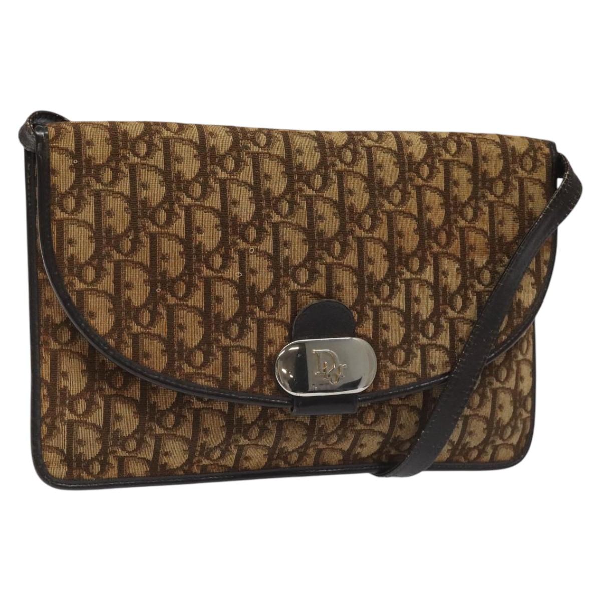 Christian Dior Trotter Canvas Shoulder Bag Brown Auth BD219