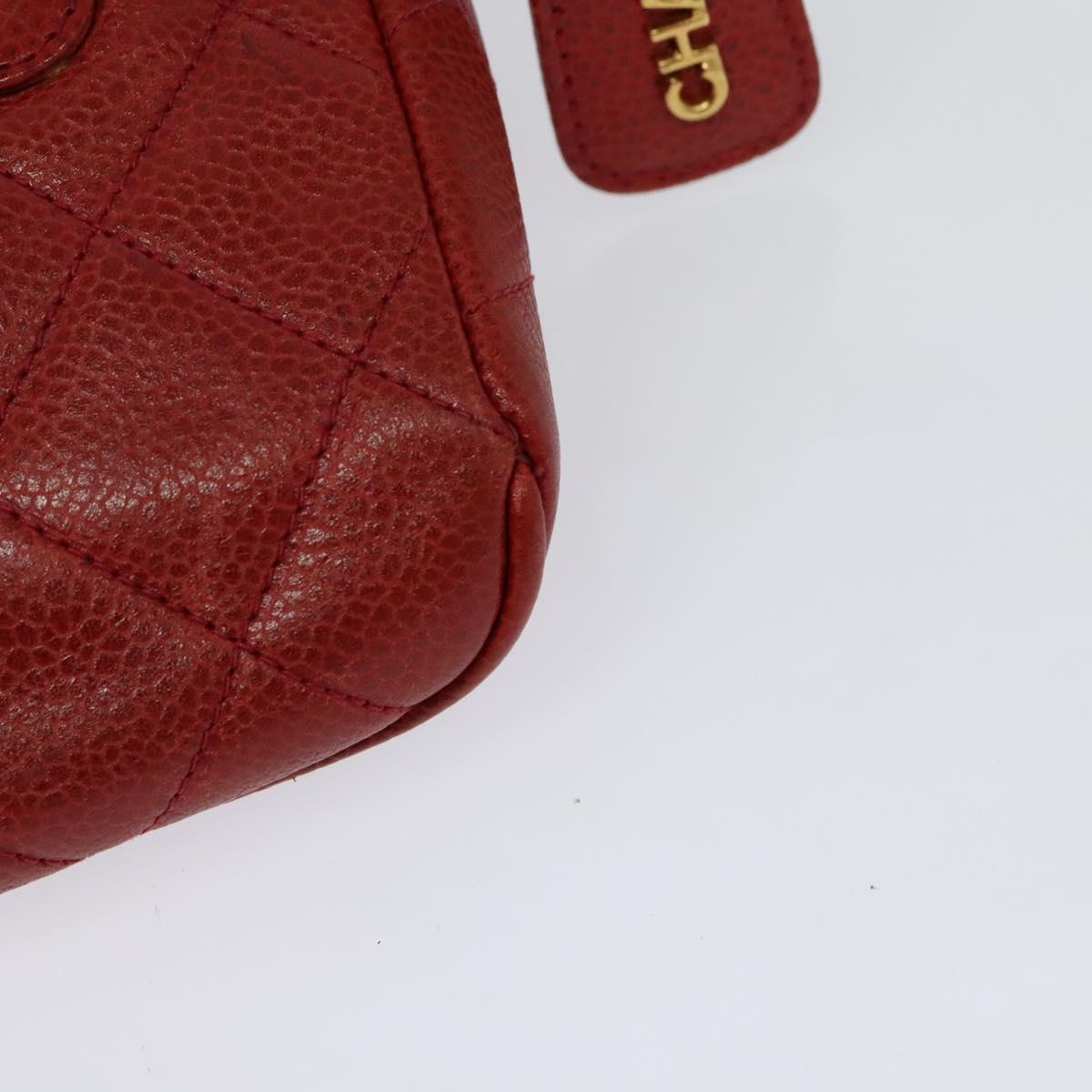 CHANEL Matelasse Waist bag Caviar Skin Red Gold CC Auth BD2190