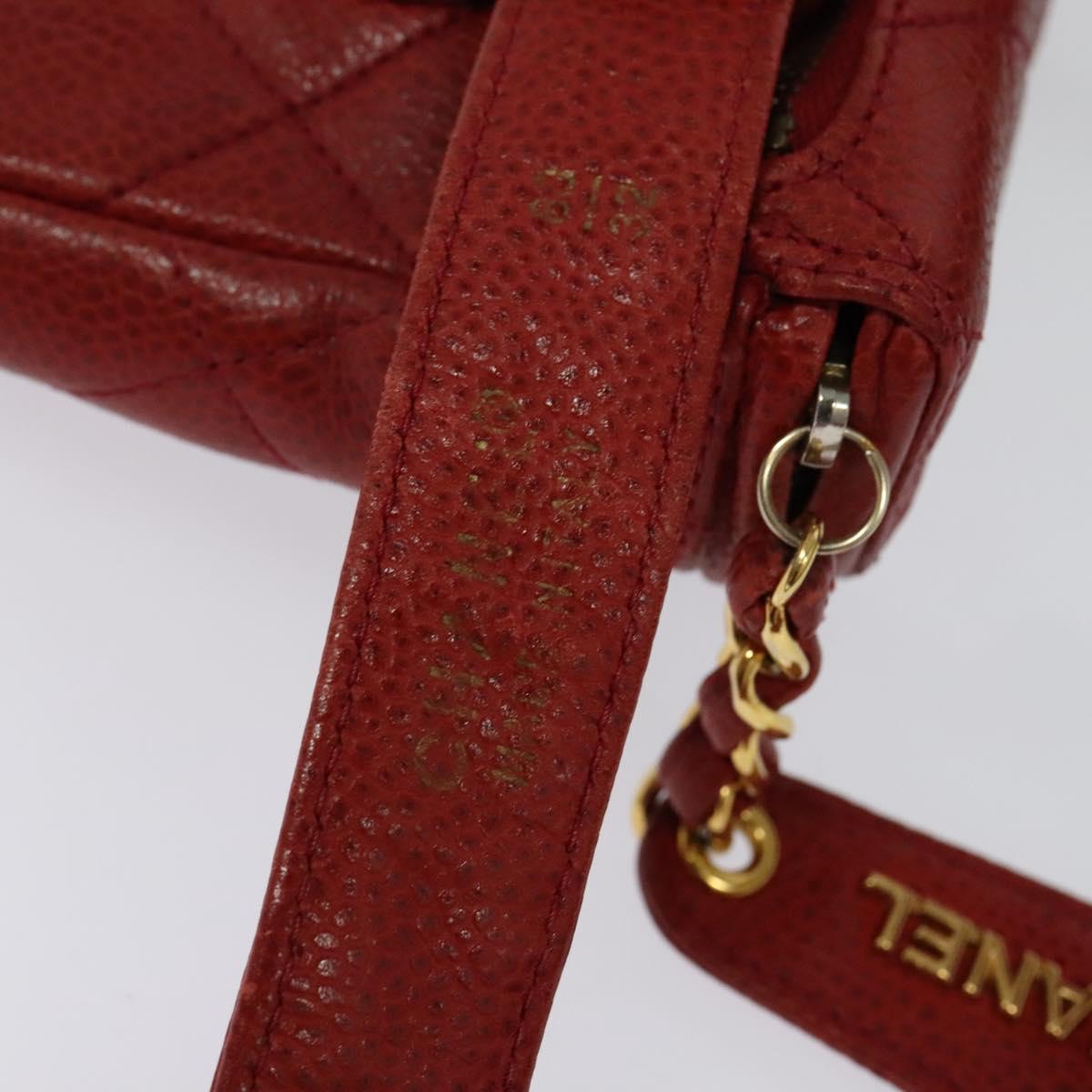 CHANEL Matelasse Waist bag Caviar Skin Red Gold CC Auth BD2190