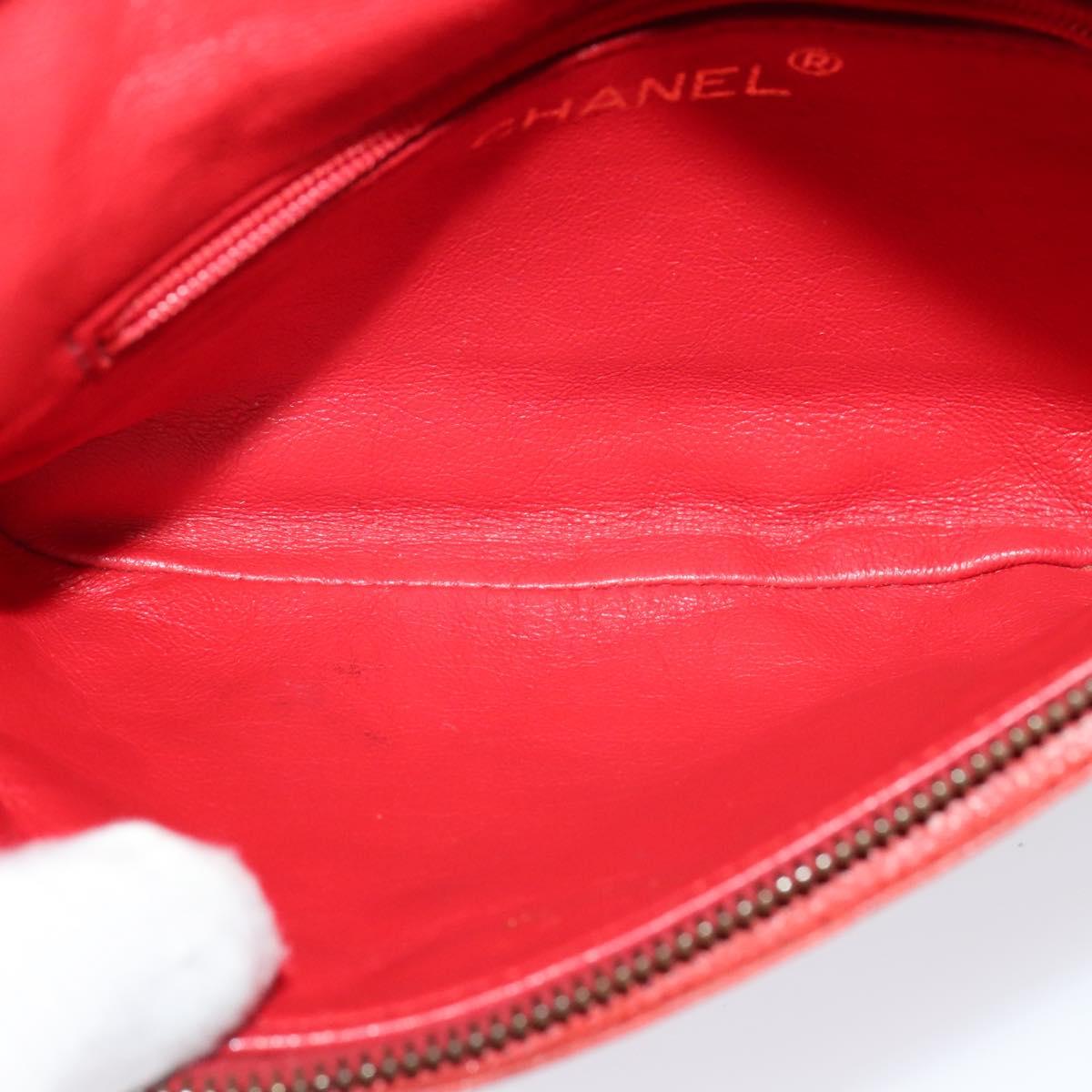 CHANEL Matelasse Waist bag Caviar Skin Red Gold CC Auth BD2190
