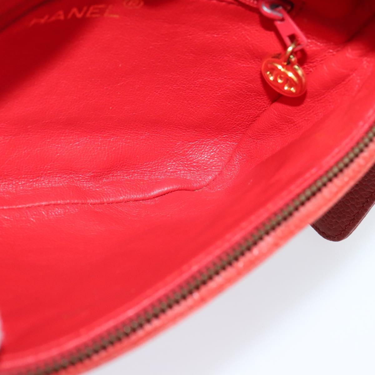 CHANEL Matelasse Waist bag Caviar Skin Red Gold CC Auth BD2190