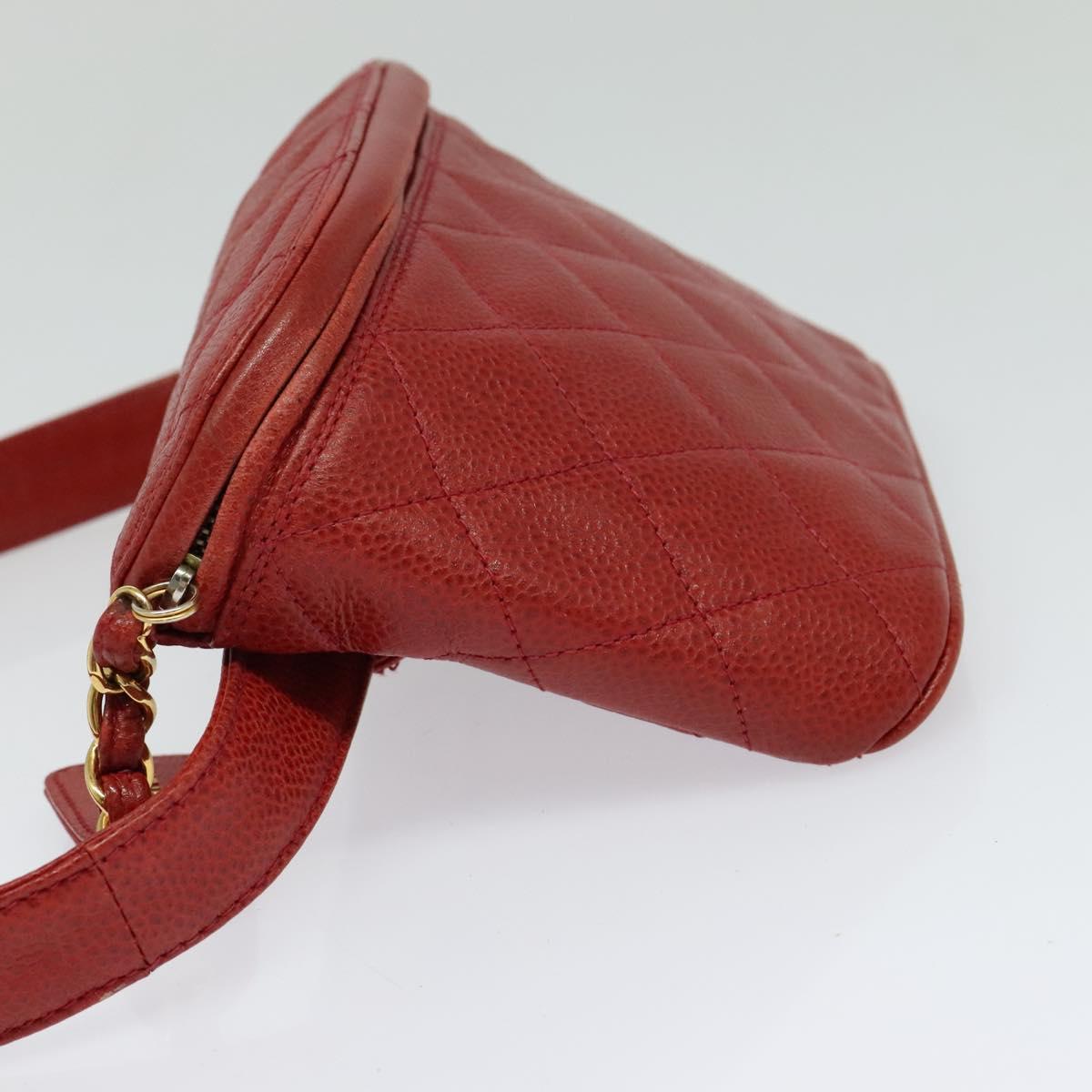 CHANEL Matelasse Waist bag Caviar Skin Red Gold CC Auth BD2190