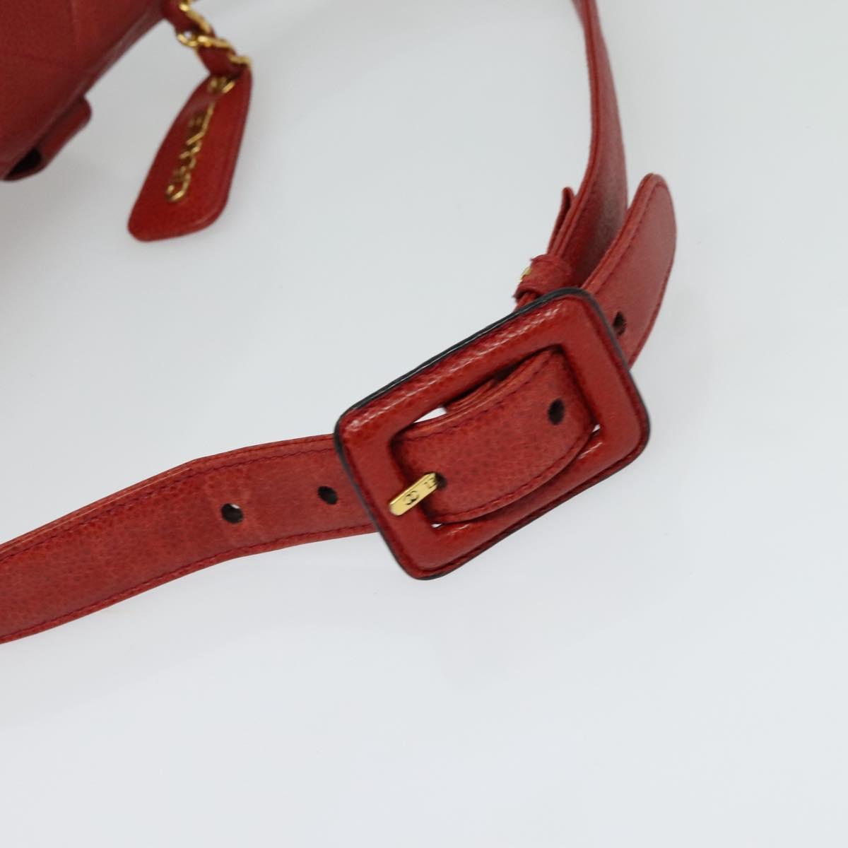 CHANEL Matelasse Waist bag Caviar Skin Red Gold CC Auth BD2190