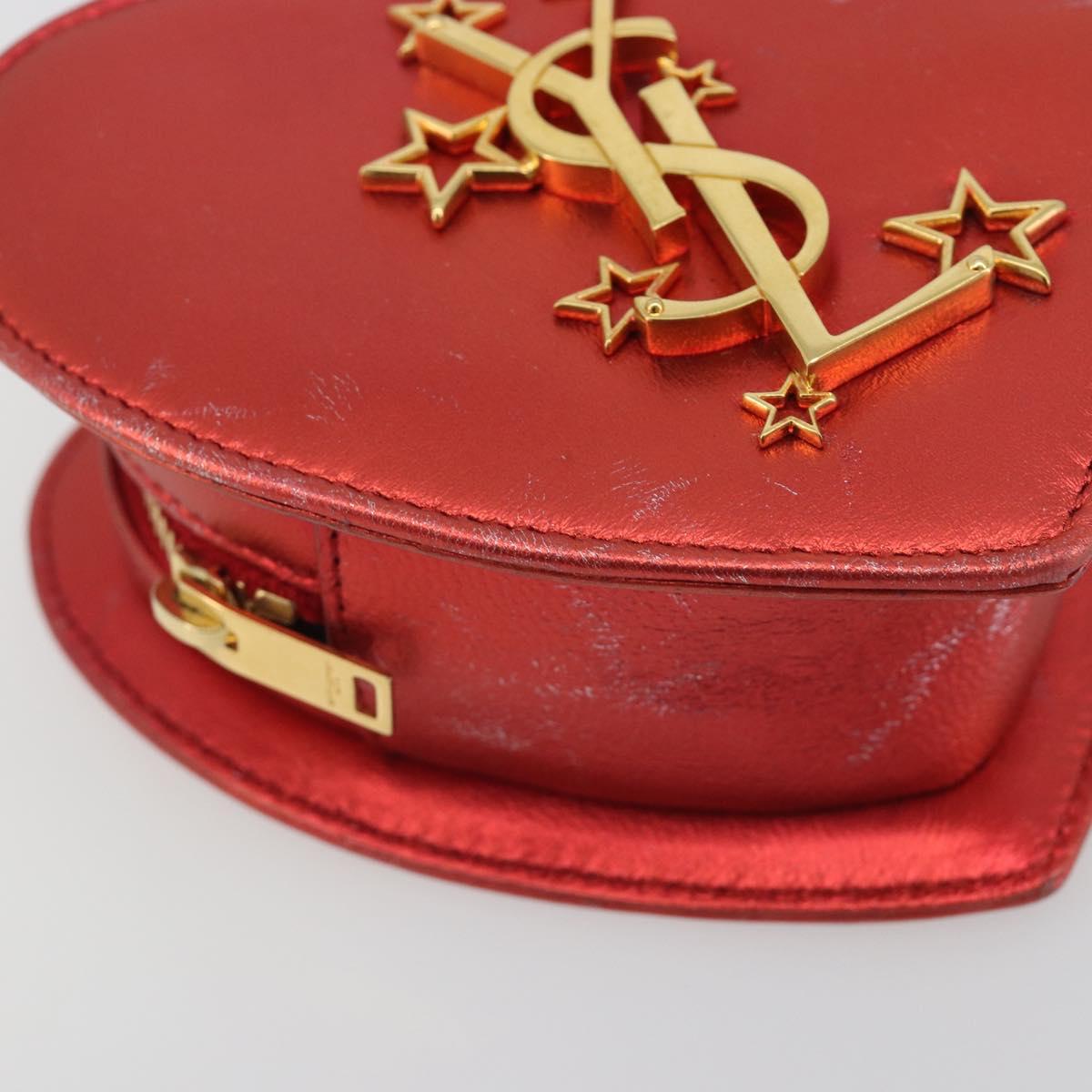 SAINT LAURENT Chain Shoulder Bag Leather Red Gold Auth BD2192M