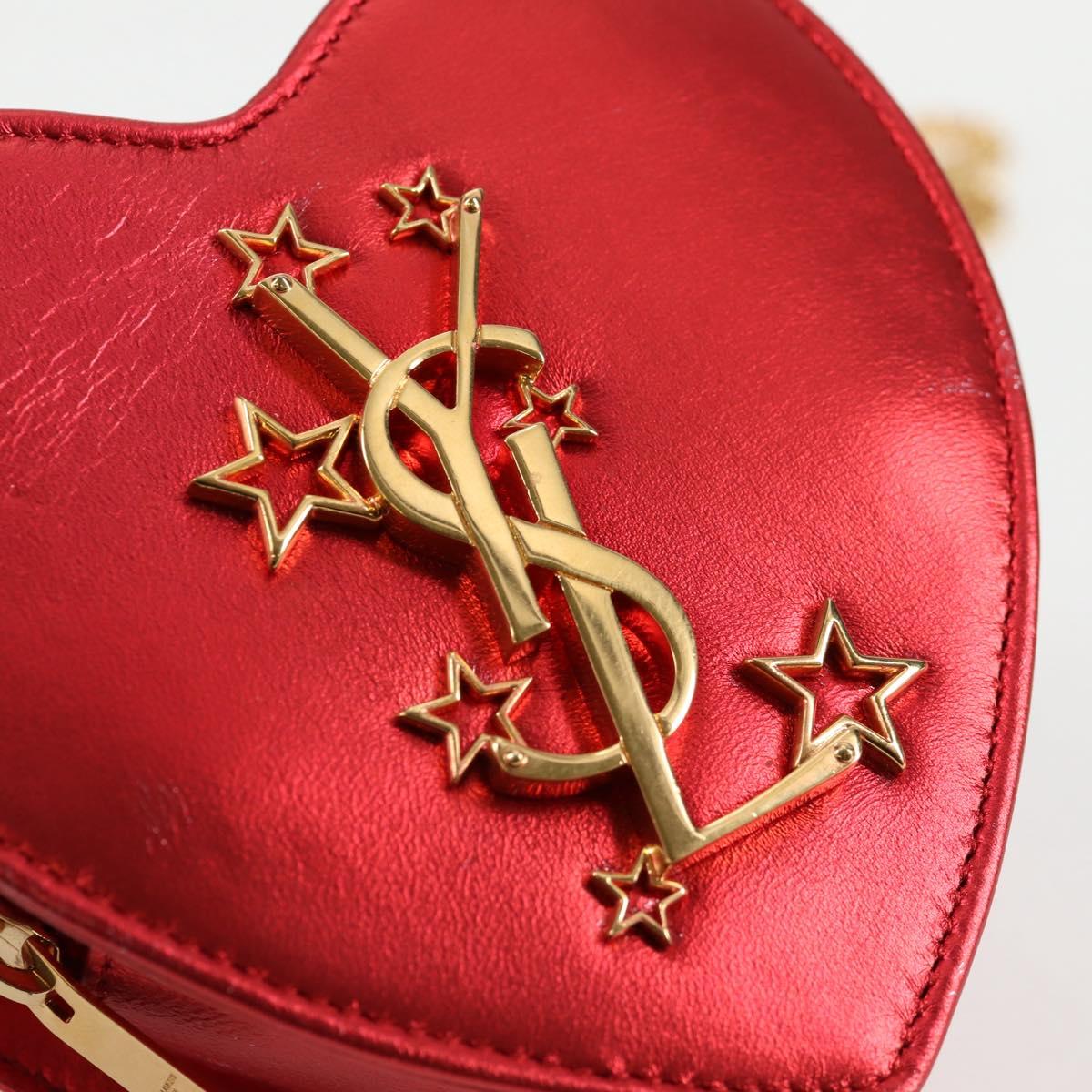 SAINT LAURENT Chain Shoulder Bag Leather Red Gold Auth BD2192M