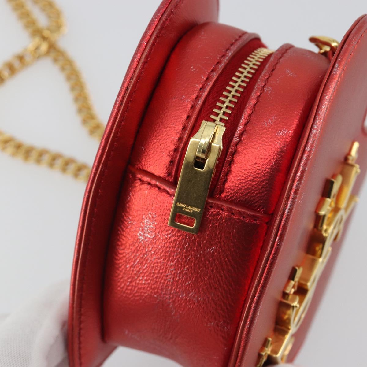 SAINT LAURENT Chain Shoulder Bag Leather Red Gold Auth BD2192M